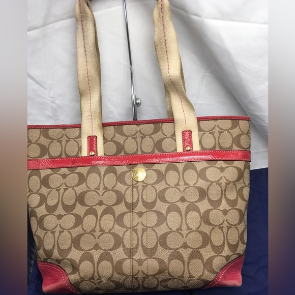 Coach Heritage Stripe Signature Tote Shoulder Bag 11350 Canvas Pink Stripe - Picture 3 of 16